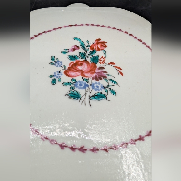 c18th Century Chinese Export Hand Painted Floral Red Roses Blue Daisy Tea Caddy - Picture 8 of 13